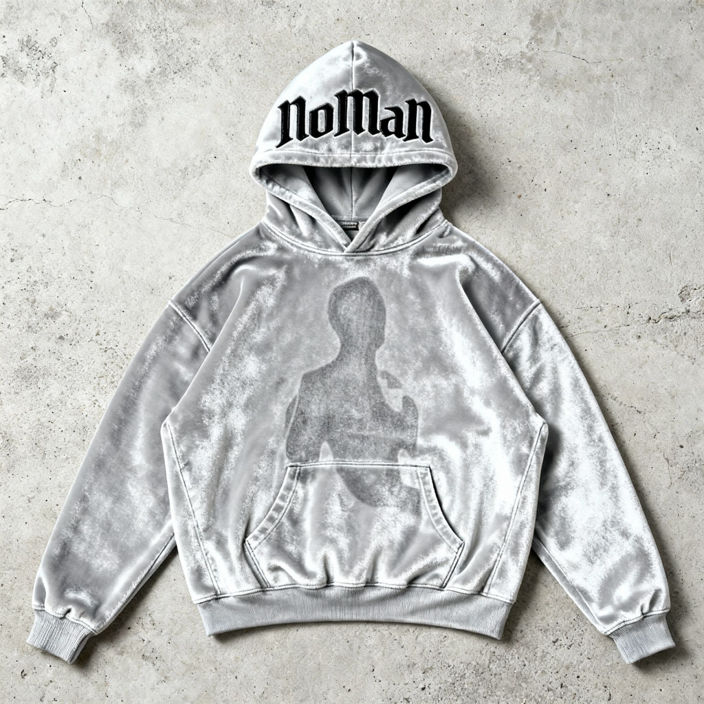 NOMAN AURA - Silver Velvet Hoodie