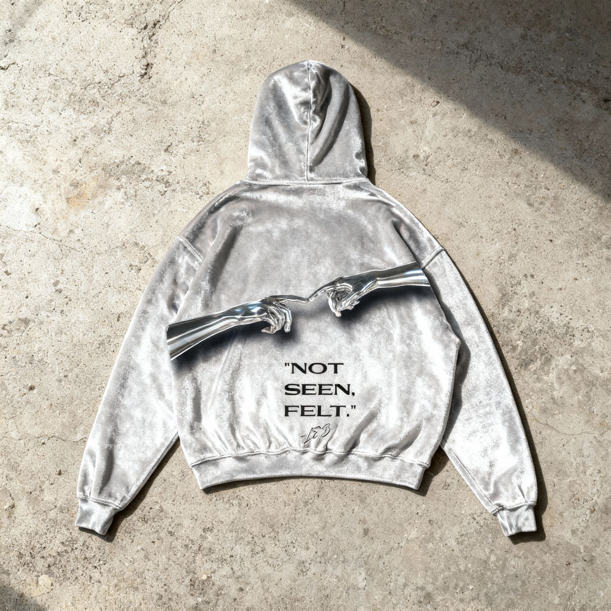 NOMAN AURA - Silver Velvet Hoodie
