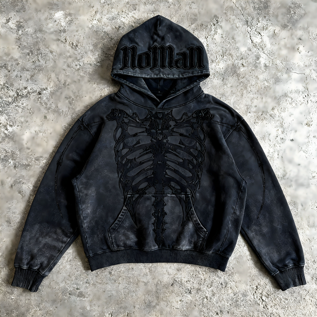 NOMAN BONES - Washed Black Hoodie