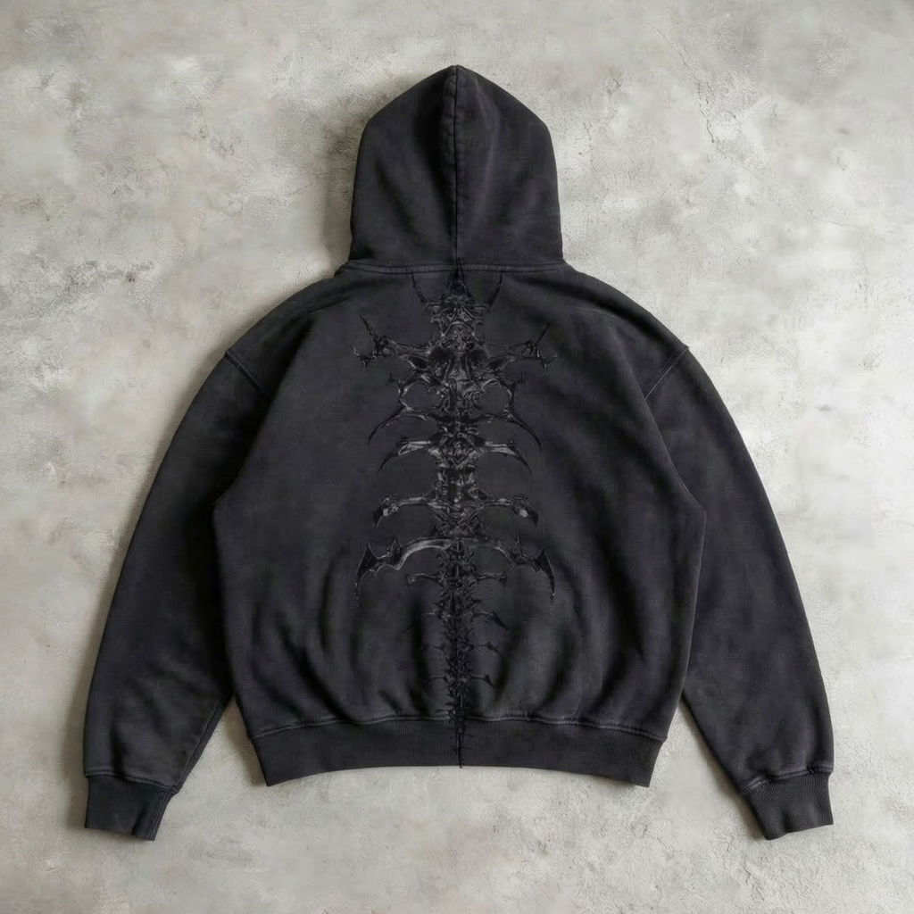NOMAN BONES - Washed Black Hoodie - No Man Left