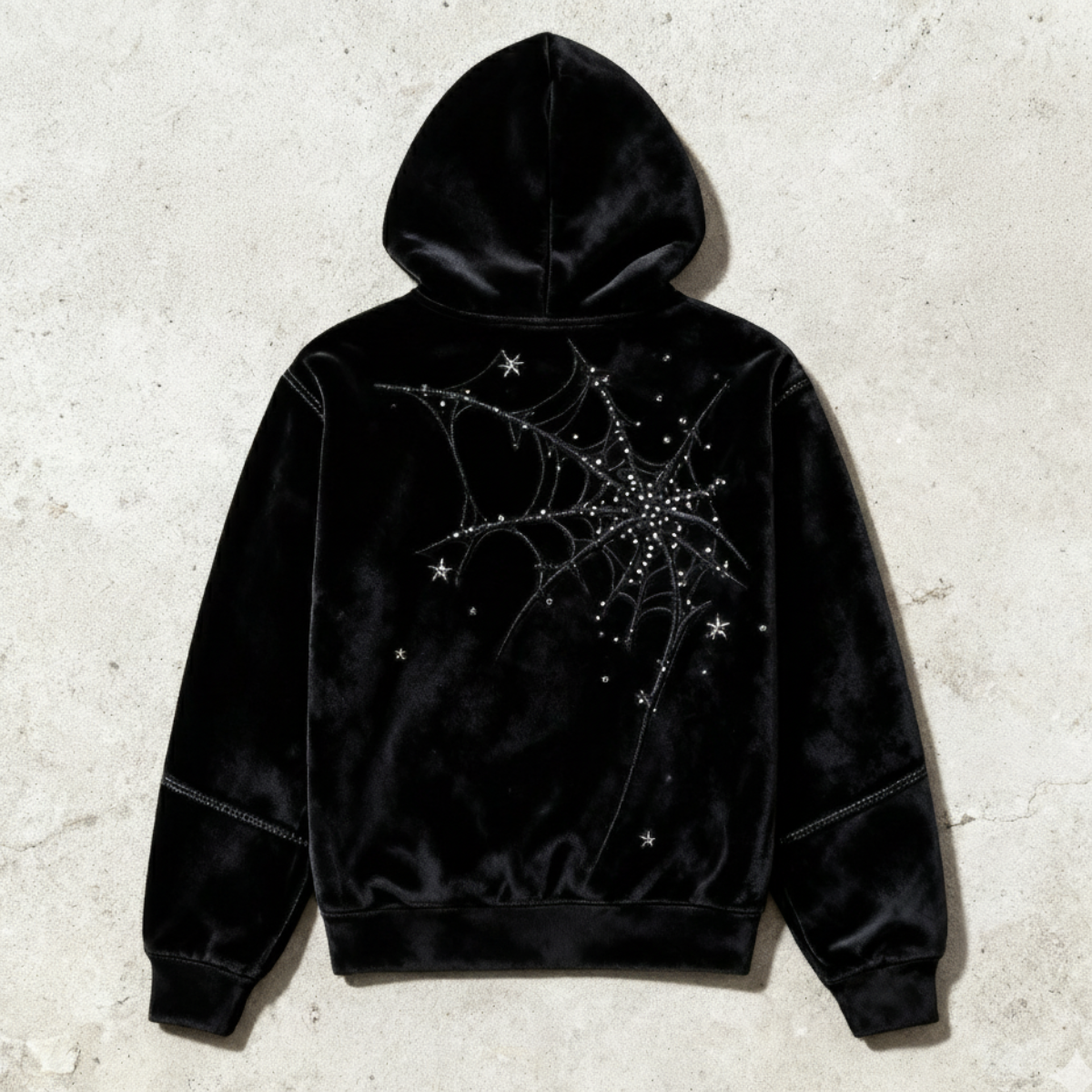 NOMAN SPIDER - Black Velvet Zip Hoodie