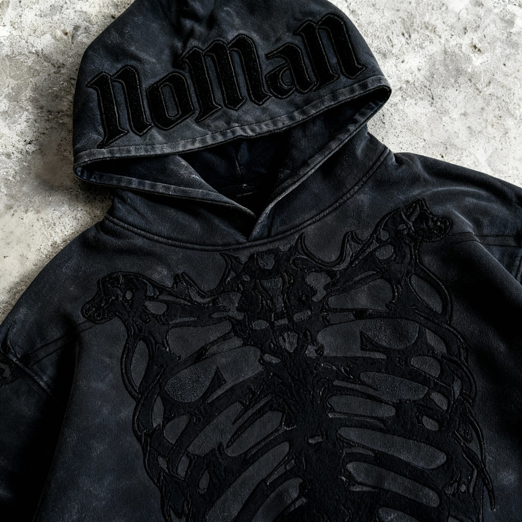 NOMAN BONES - Washed Black Hoodie