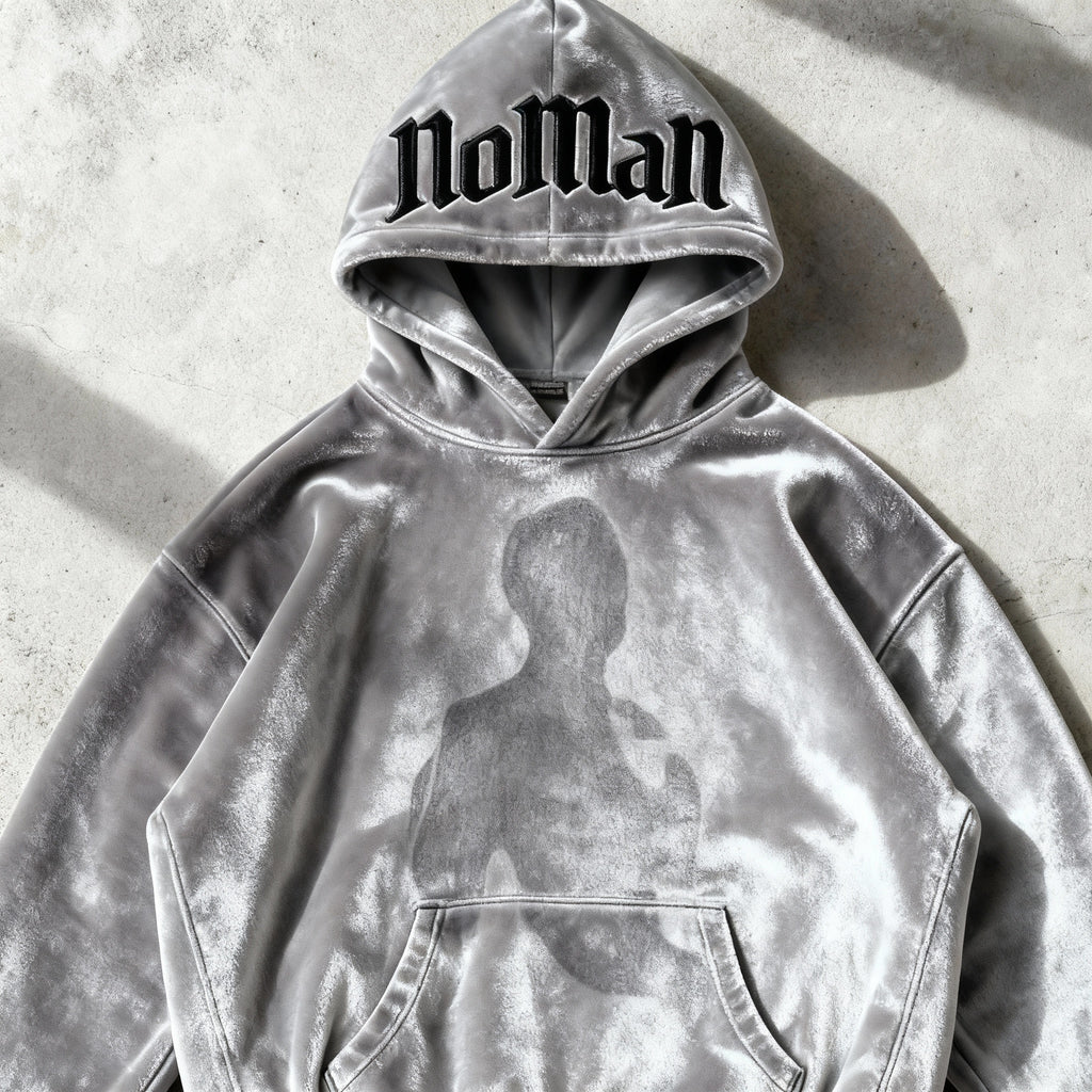 NOMAN AURA - Silver Velvet Hoodie